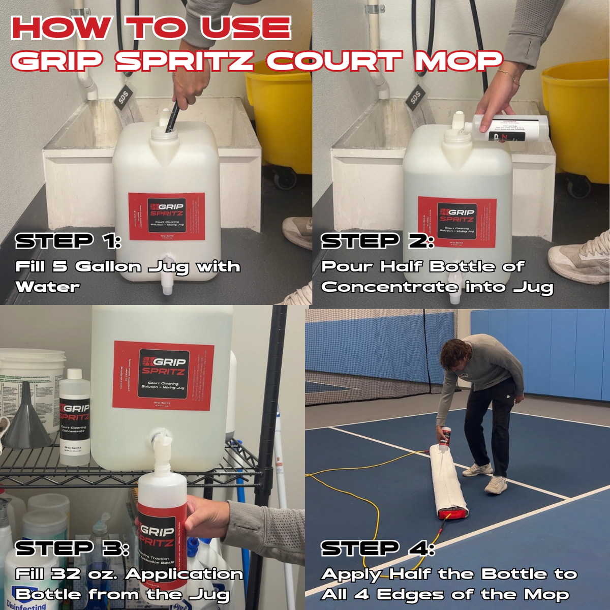 Grip Spritz Pickleball Court Mop | Multi Court Facility Kit